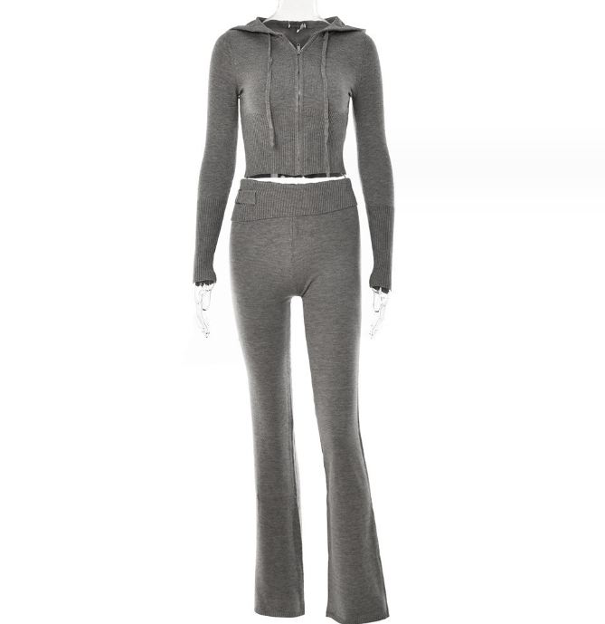 Hoodie Suit Leisure Zip Long Sleeve High Waist Women Long Pant Suit - Carvan Mart