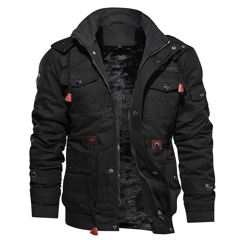 Men Winter Fleece Jacket Warm Hooded Coat Thermal Thick Outerwear Military Jacket - Carvan Mart