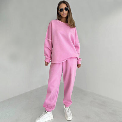 Knitted Plus Fluff Sweatshirt Pencil Pants Two-piece Set - Carvan Mart