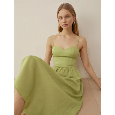 Casual Dresses Women's Strapless Backless Zipper High Waist Linen Midi Dress - Carvan Mart