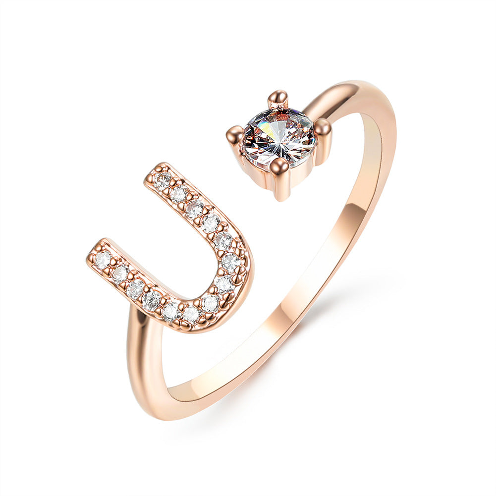 Letter Ring Fashion Jewelry Elegant Rings - Rose gold U - Women's Rings - Carvan Mart