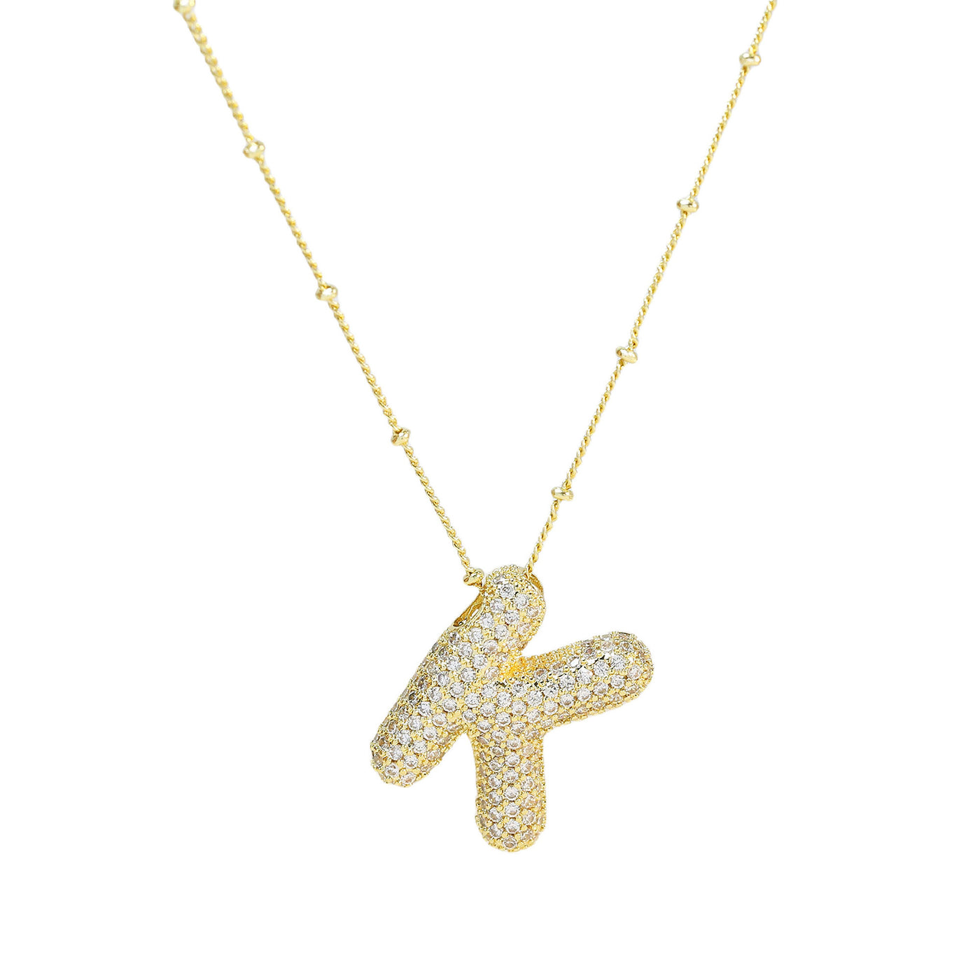 Brass Zircon Bubble Balloon Letter Pendant Necklace For Women - Gold K - Necklaces - Carvan Mart