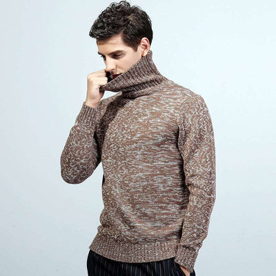 Men's Sweater Knit Turtleneck Sweater - British Style High Collar Fit Type with Jacquard Detail - - Men's Sweaters - Carvan Mart