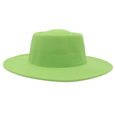 Retro Fedora 8cm Wide Brim Solid Color Concave-convex Dome Woolen Hat - Fruit Green Average Size - Men's Hats & Caps - Carvan Mart