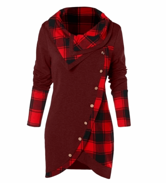 Women's Plaid Button-Up Hooded Sweatshirt - Cozy and Stylish Plaid Hoodie for All Seasons - Red - Tops & Tees - Carvan Mart