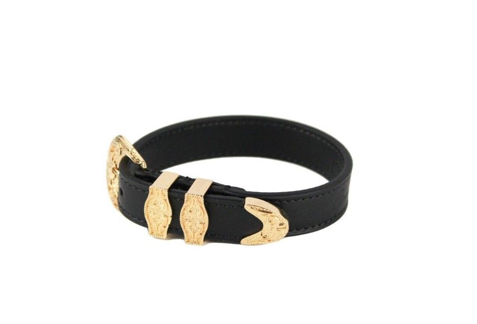 Versace Medusa Western Buckle Smooth Leather Gold Plated Brass Gold Bracelet - - - Versace