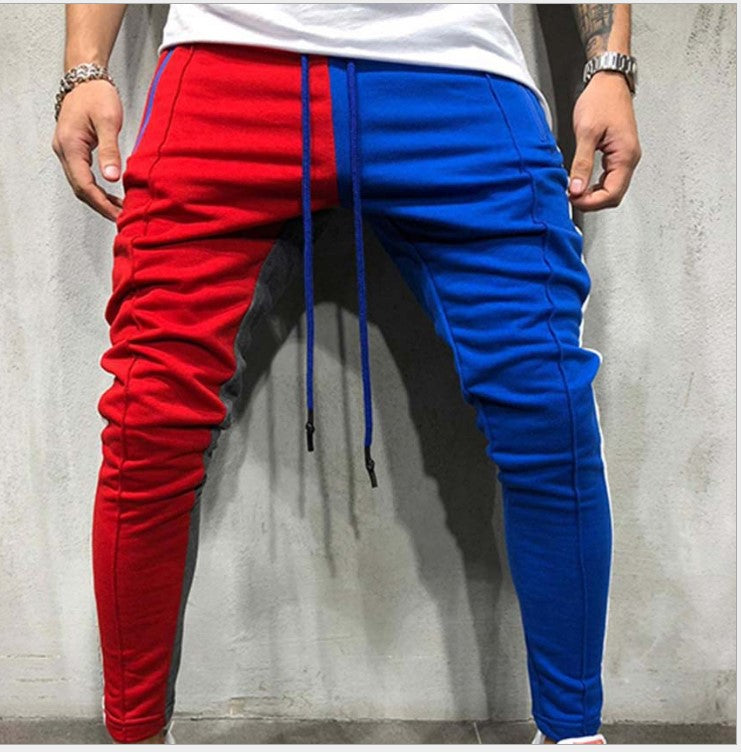 Men's Color Block Jogger Pants – Athletic Fit, Comfortable, Street Style - Red and blue - Men's Pants - Carvan Mart