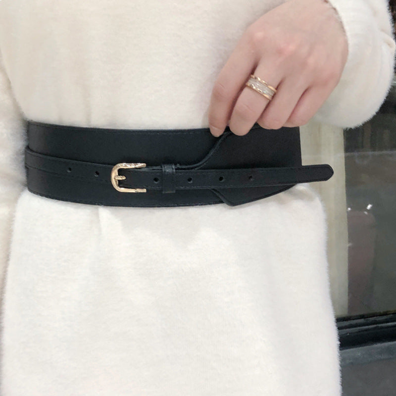 Women's coat belt leather simple decorative dress waist black - Carvan Mart