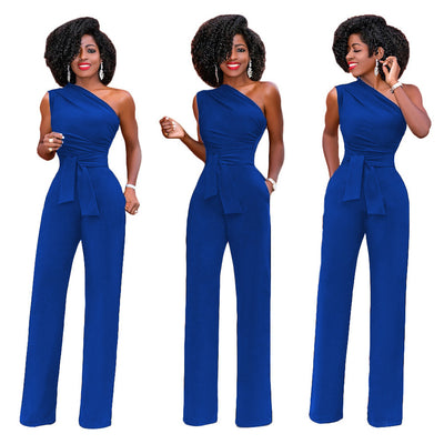 Sleeveless Calotte Jumpsuit Slant Collar Button up Jumpsuit - Carvan Mart