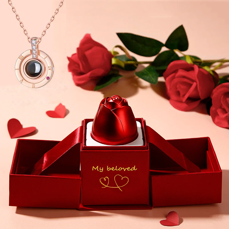 Valentine's Day Gifts Metal Rose Jewelry Gift Box Necklace Wedding Girlfriend Necklace Gifts - - Gift - Carvan Mart