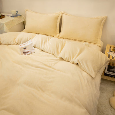 Four-piece Plush Double-sided Fleece Warm Yellow Duvet Cover - Carvan Mart