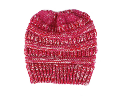 Mixed Color Knitted Wool Hat Ladies Non-labeled Ponytail Hat - Rose pink - Women's Hats & Caps - Carvan Mart