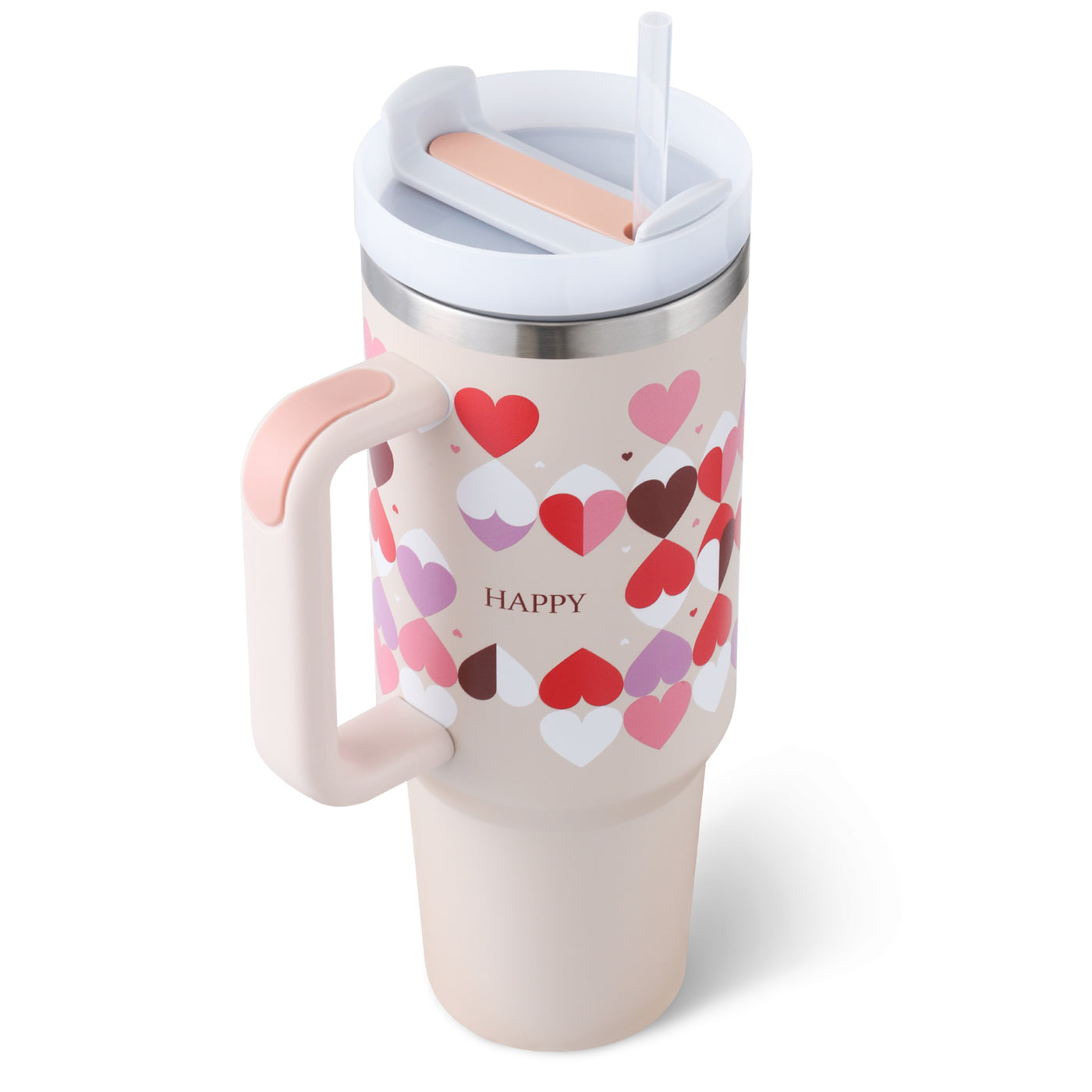 Valentines Day Gift Thermal Mug Straw Coffee Insulation Cup With Handle Portable Car Water Bottle Thermal Mug - Pink love A 1200ML - Gift - Carvan Mart