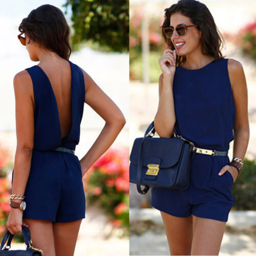 Fashion sexy backless waist belt pocket ladies jumpsuit - - Jumpsuits & Rompers - Carvan Mart