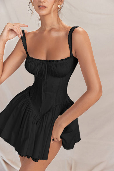 Coquette Dress Wrapped Chest Strap Drawstring Pure Desire Sling A Line Mini Dress - Carvan Mart