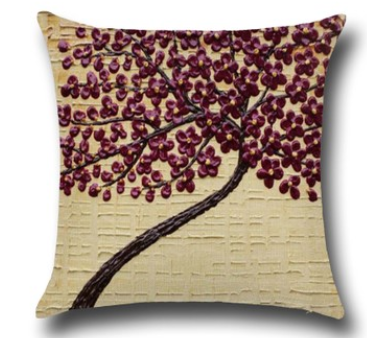Three-dimensional Oil Painting Trees Flowers Cotton Cushion Cushion Pillowcase Car Waist Cushion Cover - Carvan Mart