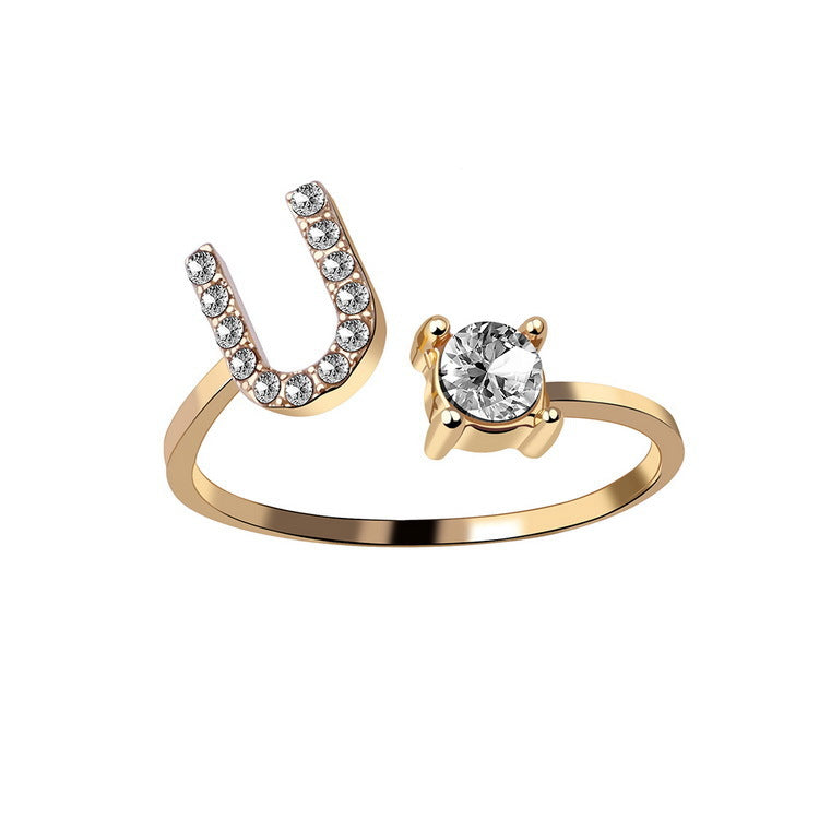 Letter Ring Fashion Jewelry Elegant Rings - Gold U - Women's Rings - Carvan Mart