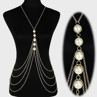 Crystal Body Chain Accents Pearl Body Chain Jewelry - Carvan Mart