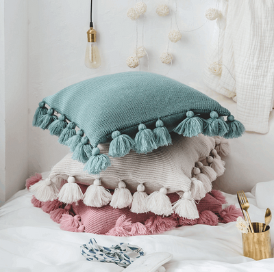 Bohemian Knitted Cushion Cover with Fringe - Carvan Mart