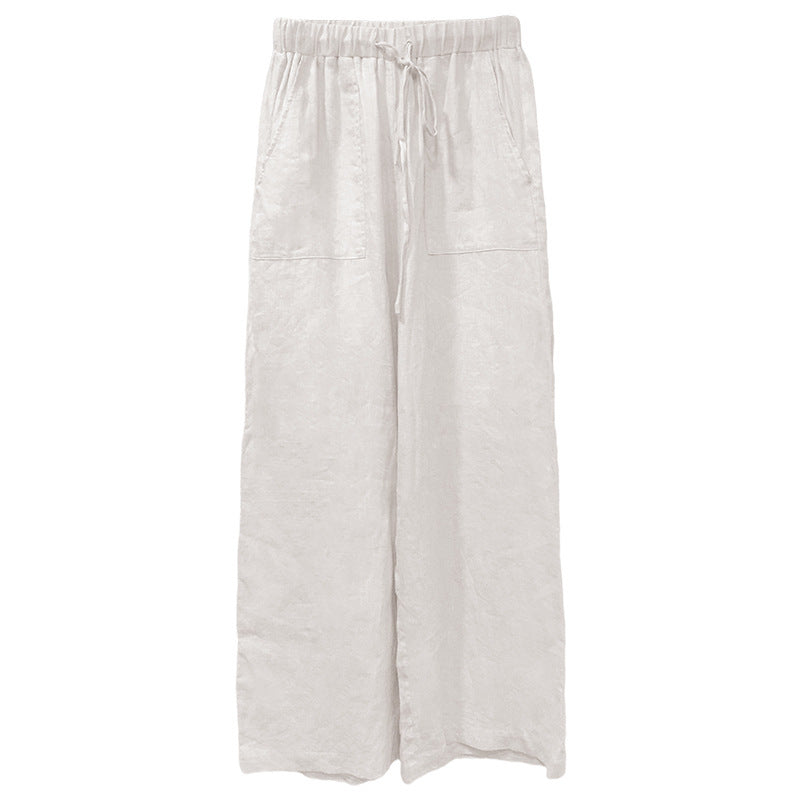 Retreat Linen Wide Leg Pant Women's Plus Size Lace-up Casual Trousers - Carvan Mart
