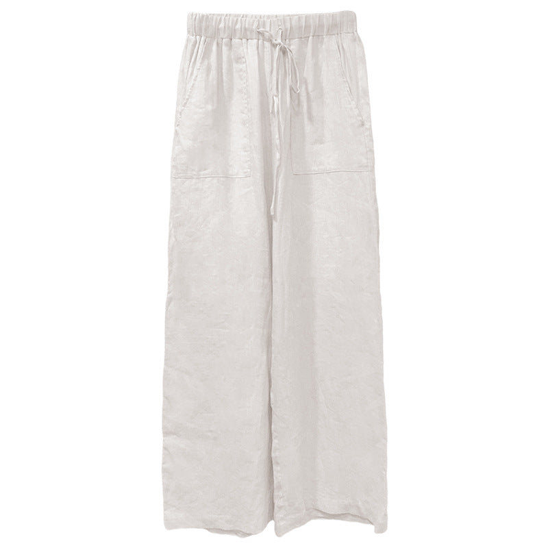 Retreat Linen Wide Leg Pant Women's Plus Size Lace-up Casual Trousers - - Women's Linen - Carvan Mart