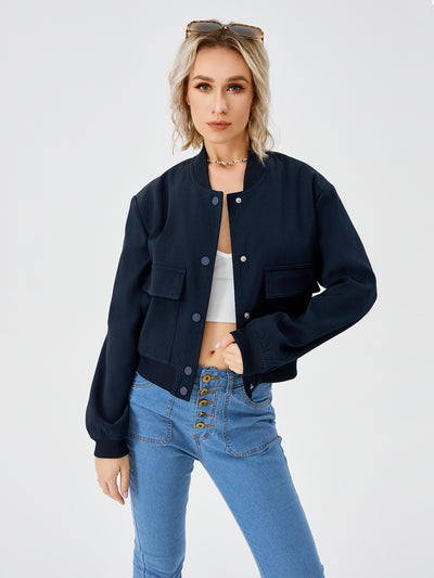 Women's Lightweight Cropped Bomber Jacket - Casual Y2K Streetwear Utility Coat - - Women's Coats & Jackets - Carvan Mart