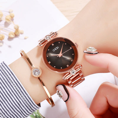 Ladies Steel Band Bracelet Quartz Watch - Rose Gold black - Women's Watches - Carvan Mart