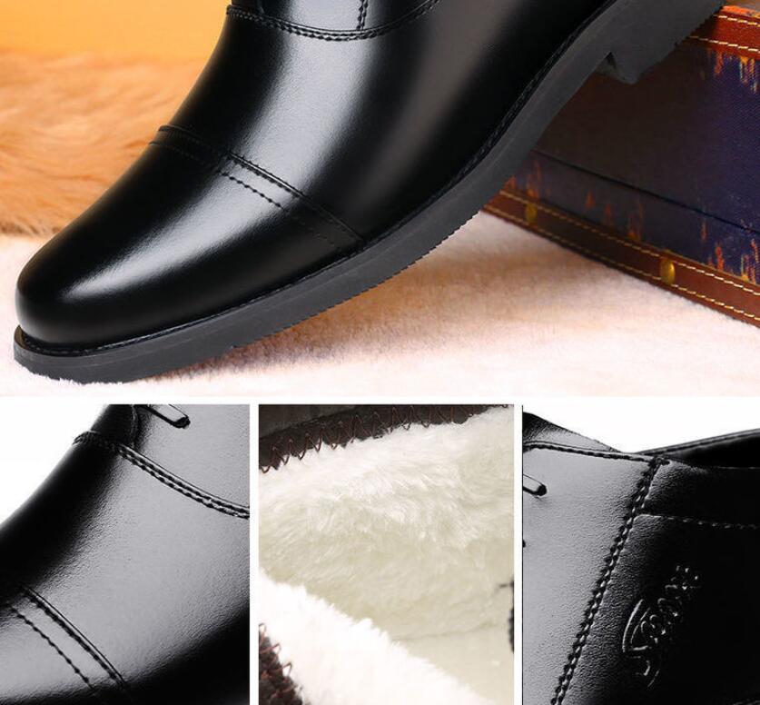 Winter Real Leather With Fleece Lining Men's Cotton Shoes - Carvan Mart