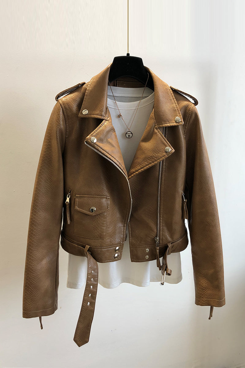 Women's Short Leather Jacket - - Leather & Suede - Carvan Mart