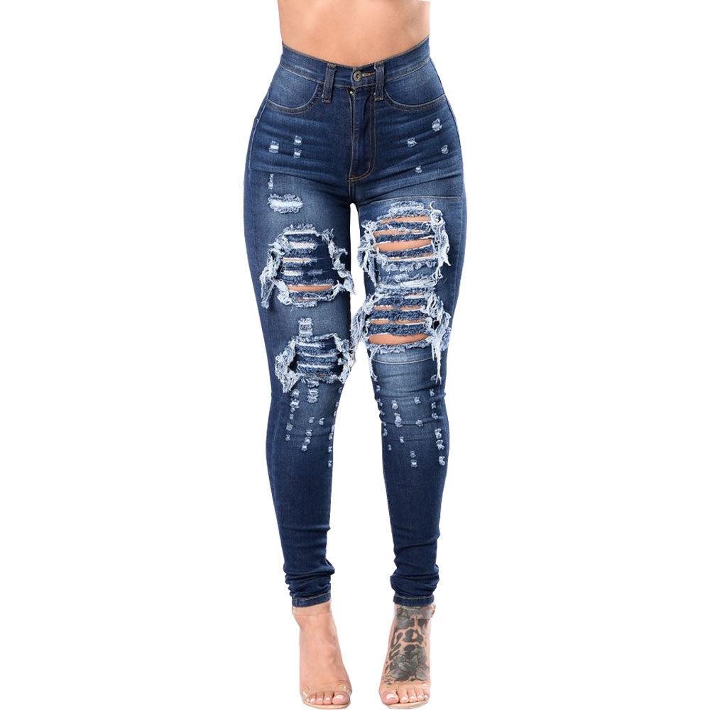 Ripped Jeans For Women Skinny Pants - Dark Blue - Women's Jeans - Carvan Mart