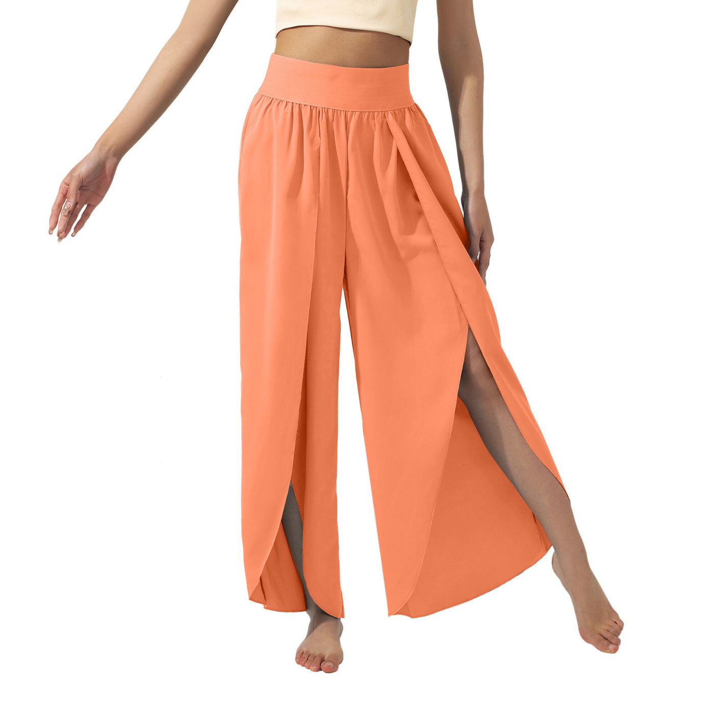 Flowy High-Waisted Split Leg Pants - Beachwear Boho Palazzo in Teal - Orange - Pants & Capris - Carvan Mart