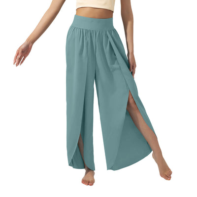 Flowy High-Waisted Split Leg Pants - Beachwear Boho Palazzo in Teal - - Pants & Capris - Carvan Mart