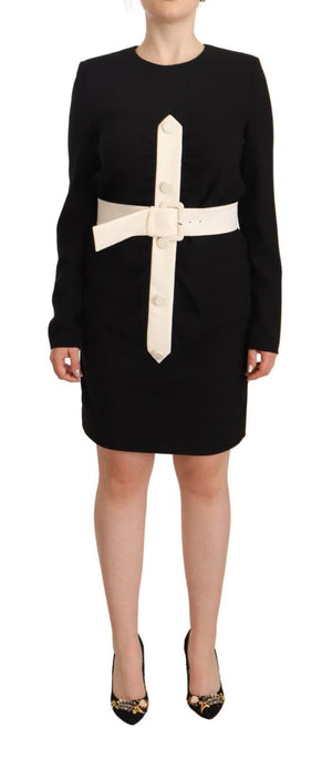 Givenchy Elegant Black Wool Mini Dress with Belt - - - Givenchy