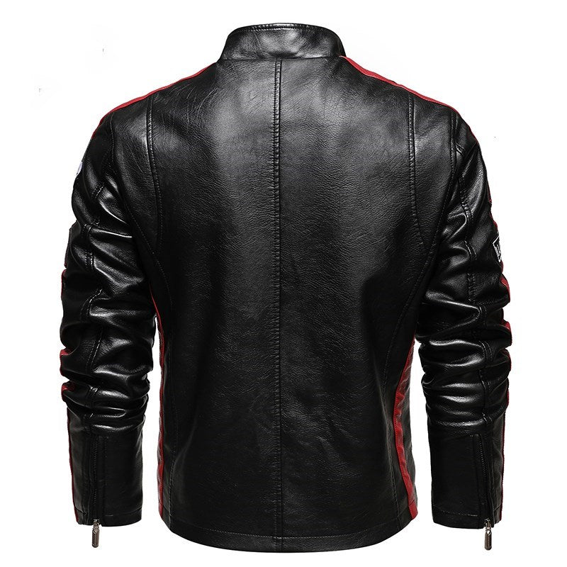 Men's Leather Short Embroidered Slim-fit Youth Lapel Leather Jacket - Carvan Mart