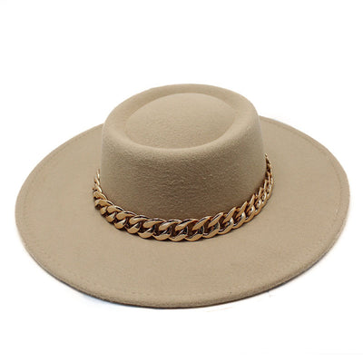 British Elegance Round Concave Flat Top Woolen Hat - Taupe M56to58cm - Men's Hats & Caps - Carvan Mart