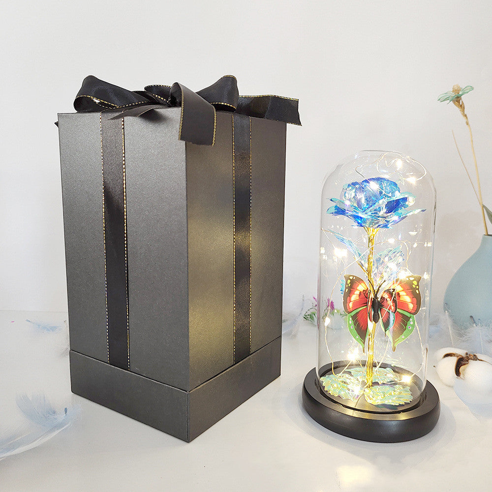 Gift Eternal Rose LED Light Foil Flower In Glass Cover Wedding Favors Bridesmaid Gift