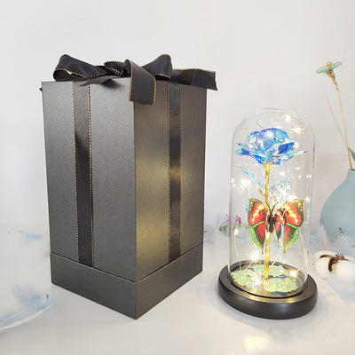 Gift Eternal Rose LED Light Foil Flower In Glass Cover Wedding Favors Bridesmaid Gift - Blue Black box - Gift - Carvan Mart