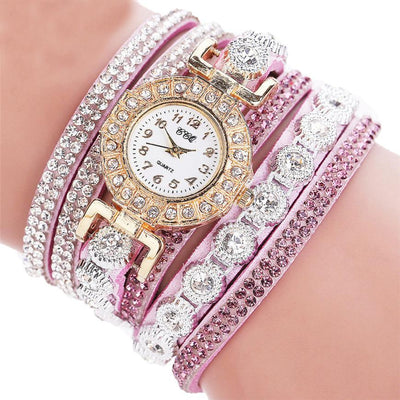 Relogio masculino Women Quartz Women PU Leather Rhinestone Watch Bracelet Watches - Purple - Women's Watches - Carvan Mart