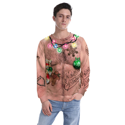 Navel Hair 3D Digital Printing Pullover Round Neck Sweater - Carvan Mart