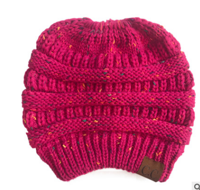 High Bun Ponytail Beanie Hat Chunky Soft Stretch Cable Knit Warm Fuzzy Lined Skull Beanie Acrylic Hats Men And Women - Rose red B - Women's Hats & Caps - Carvan Mart