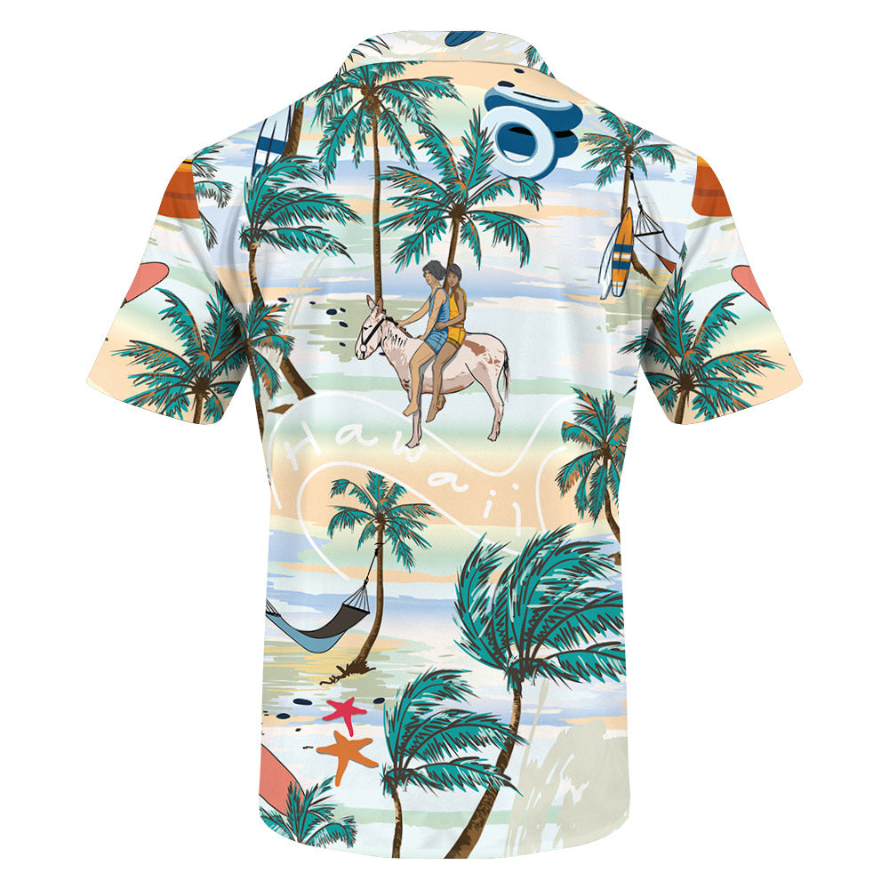 Men's Beach Travel Printed Cool Shorts Shirt Double-layer Two-piece Set - Carvan Mart