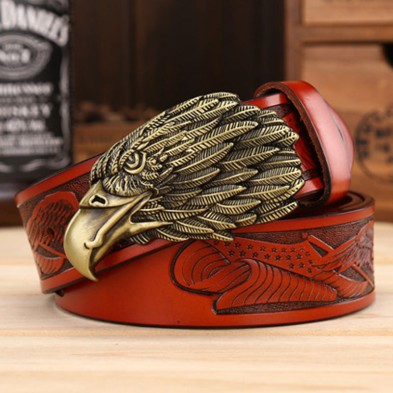 Men's Fashion Eagle Leather Belt - Bronze orange - Men's Belts - Carvan Mart