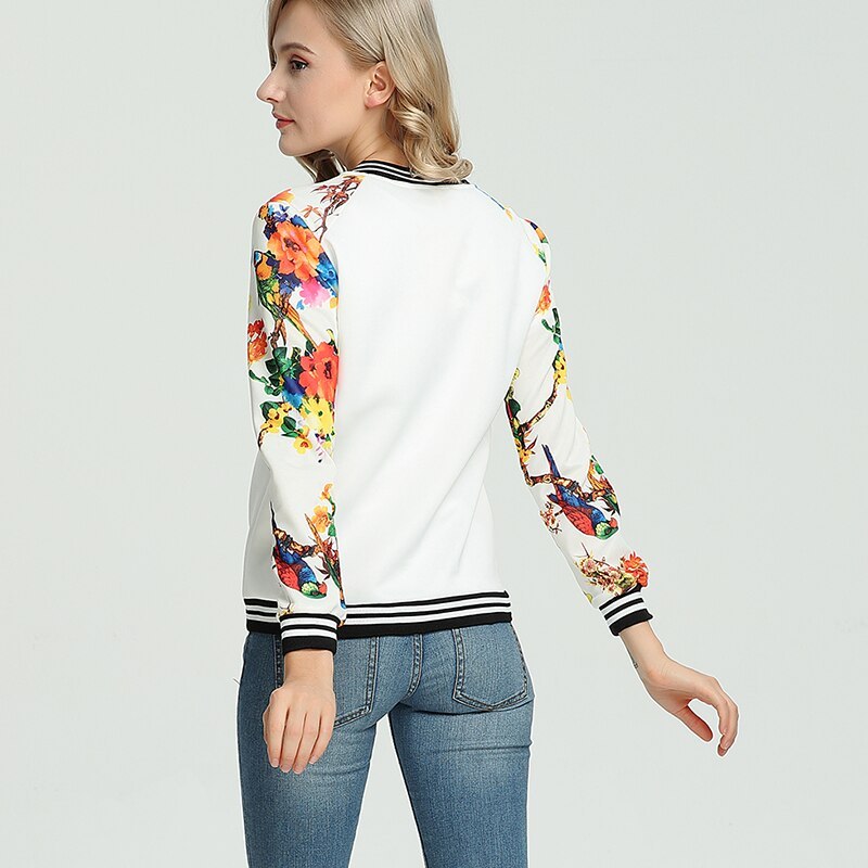 Floral Print Women's Bomber Jacket - Trendy Lightweight Zip-Up Coat - Carvan Mart