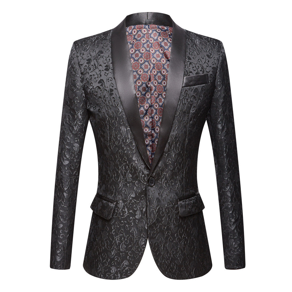 Men's Wedding Coat Jacquard Green Fruit Collar Top Coat - Black - Men's Jackets & Coats - Carvan Mart