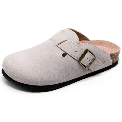 Carvan Boston Soft Footbed Suede Leather Clogs - Beige - Women's Sandals - Carvan Mart