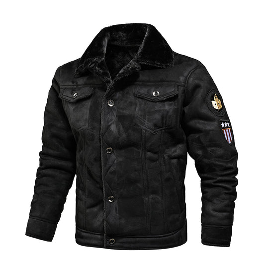 Winter Men Turn-down Collar Leather Jacket Outwear Warm Pilot Coats Windbreak - Carvan Mart Ltd