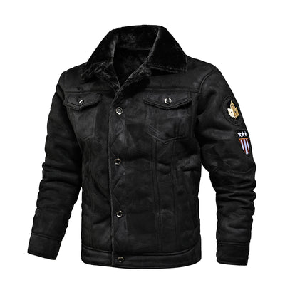 Winter Men Turn-down Collar Leather Jacket Outwear Warm Pilot Windbreak - Carvan Mart