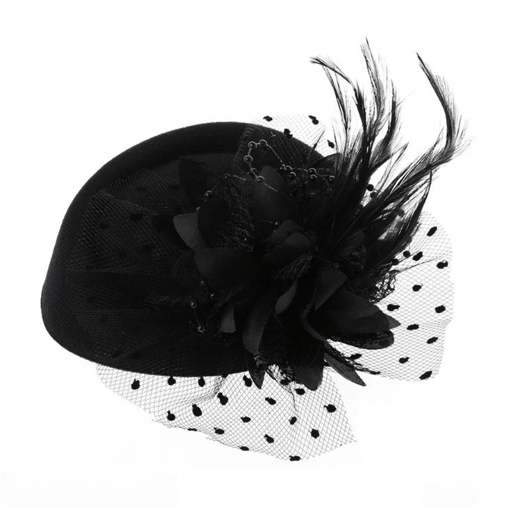 Vintage Woolen Hat Pearl Feather Flower Fascinator Hat - Black - Women's Hats & Caps - Carvan Mart