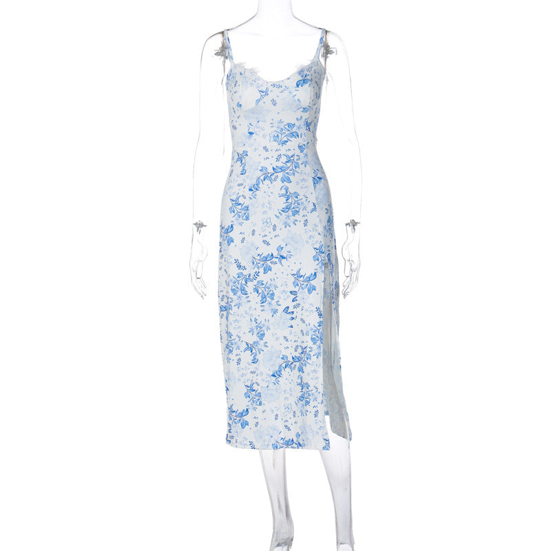 Floral Summer Dresses For Women Slit Suspender Long Dress - - Dresses - Carvan Mart