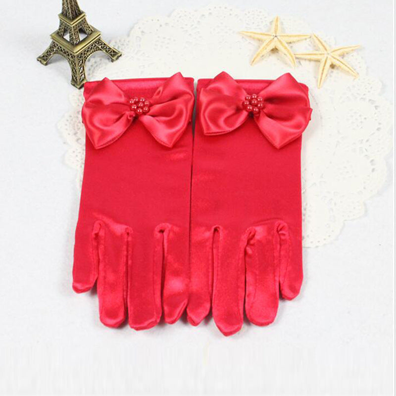 Flower Girl Long Gloves Children's Gloves Girls Bowknot Dress Gloves - Carvan Mart